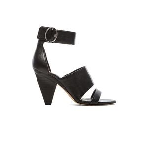 NWOB Sigerson Morrison Forum Sandal Black Leather Open Toe Cone Heel Ank…